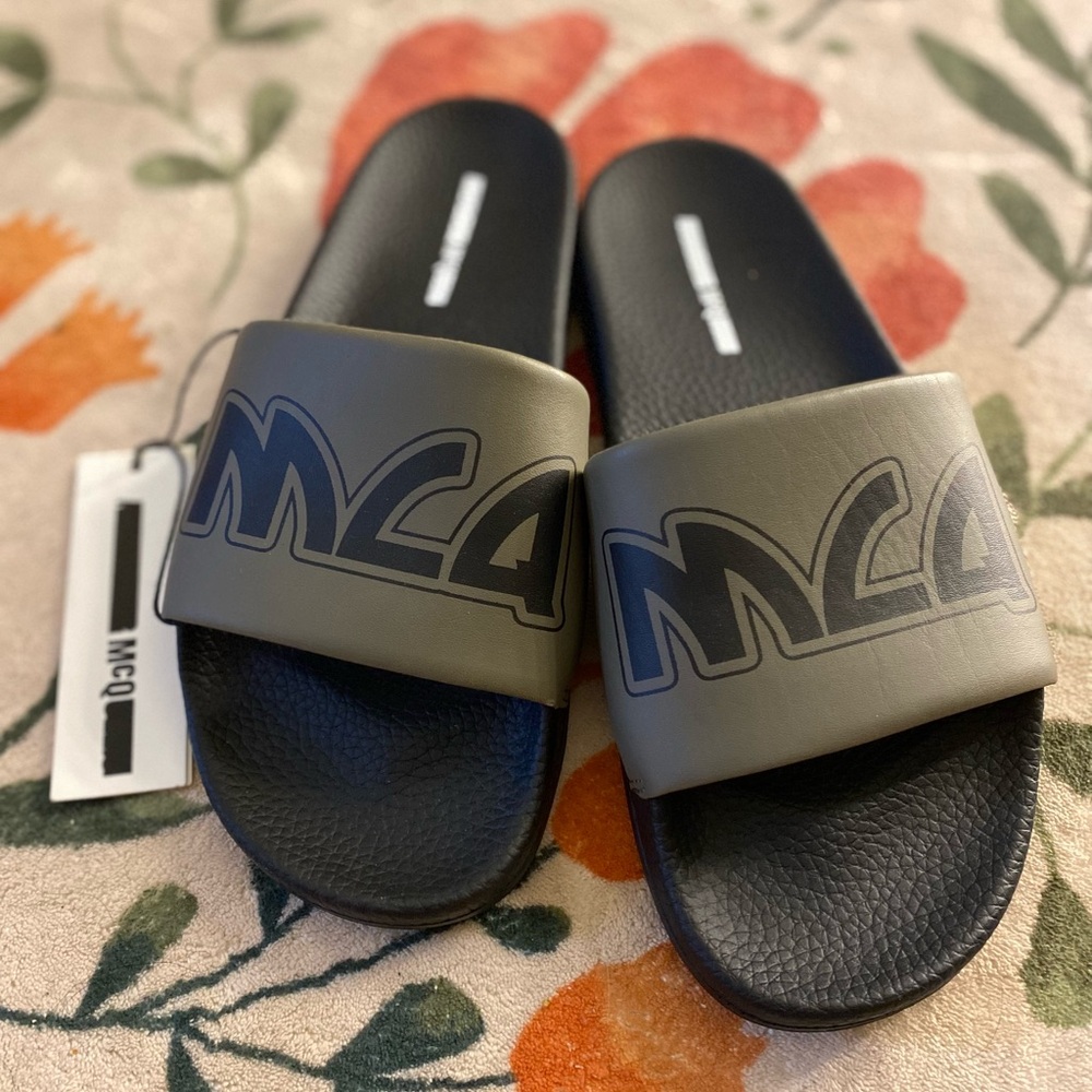 Alexander McQueen Black and Gray Sandals with Logo Strap